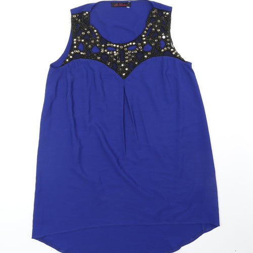 So Fabulous Womens Blue Polyester Basic Blouse Size 14 Scoop Neck