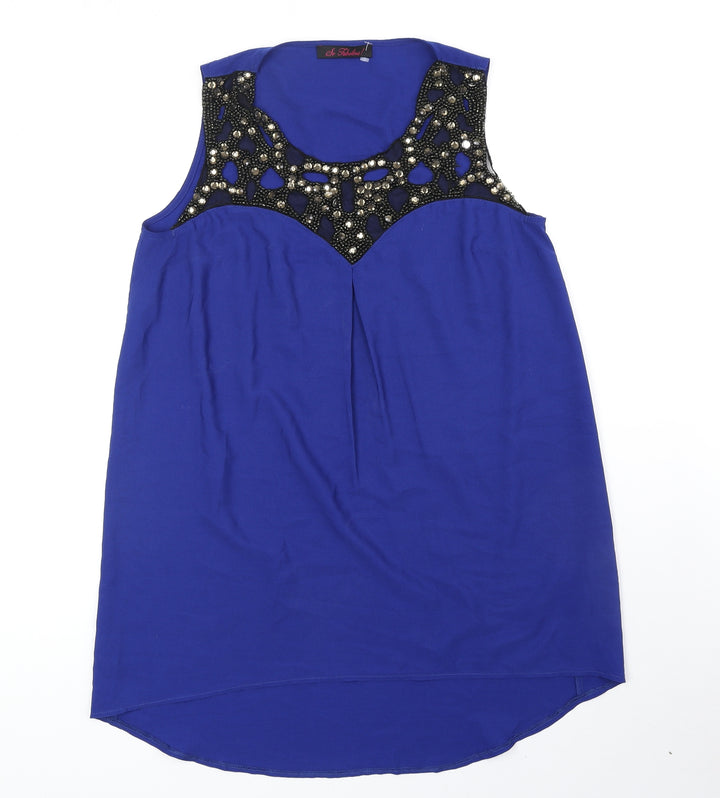 So Fabulous Womens Blue Polyester Basic Blouse Size 14 Scoop Neck