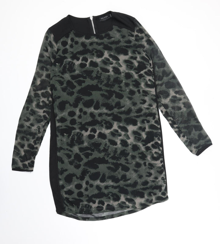 Religion Womens Green Animal Print Polyester Shift Size 10 Boat Neck Pullover - Leopard Print