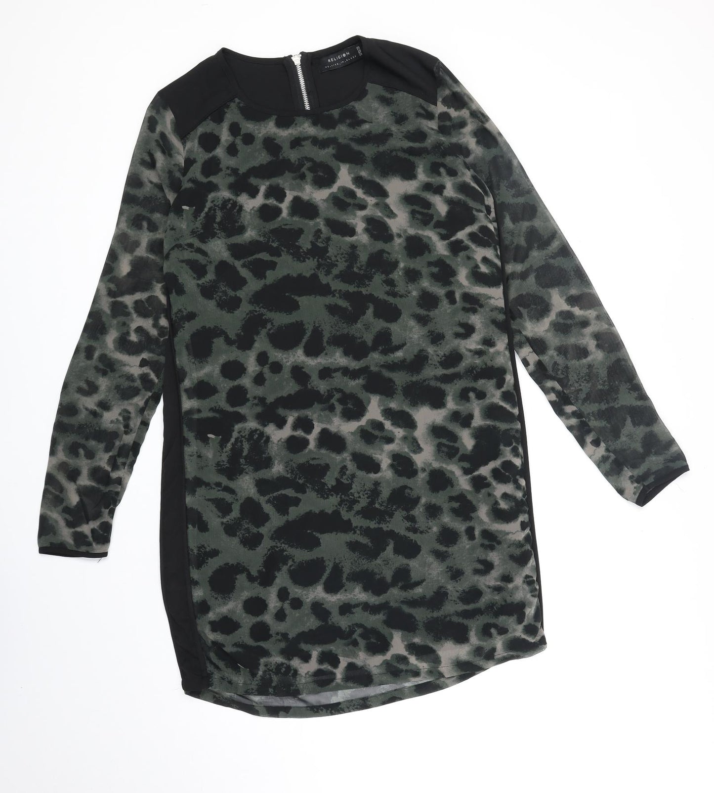 Religion Womens Green Animal Print Polyester Shift Size 10 Boat Neck Pullover - Leopard Print