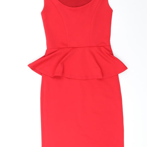 Liquid Womens Red Polyester Pencil Dress Size 8 Scoop Neck Pullover - Cap Sleeve