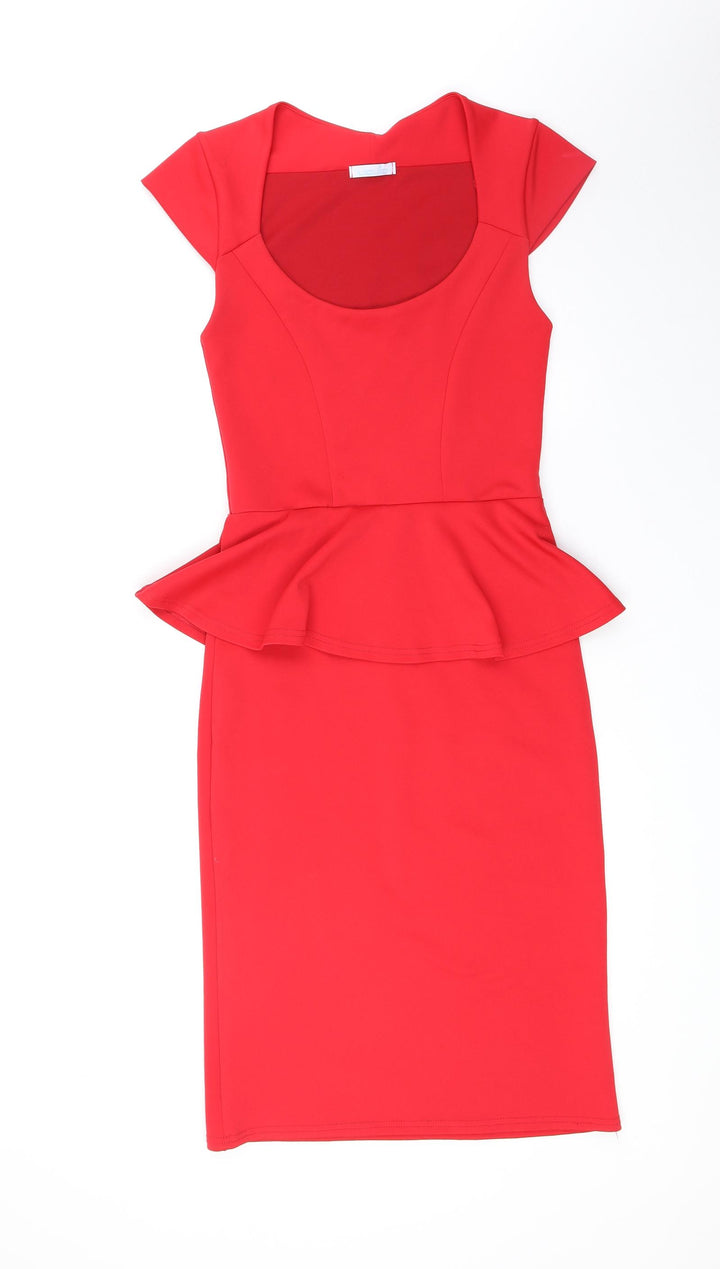 Liquid Womens Red Polyester Pencil Dress Size 8 Scoop Neck Pullover - Cap Sleeve