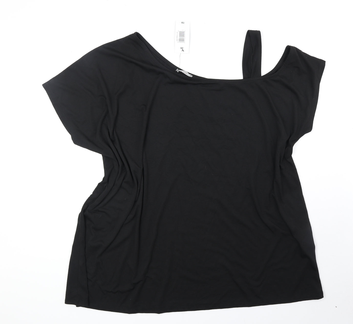 Papaya Womens Black Polyester Basic T-Shirt Size 28 Scoop Neck