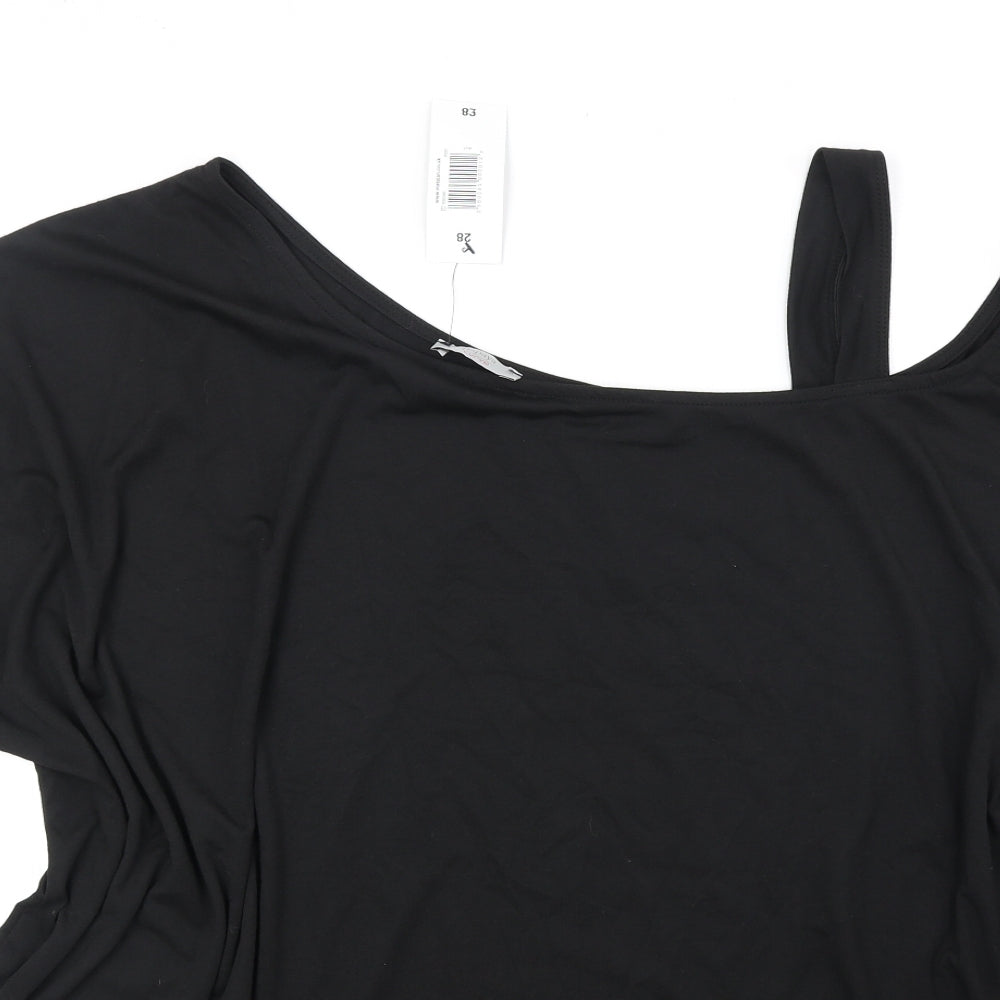Papaya Womens Black Polyester Basic T-Shirt Size 28 Scoop Neck