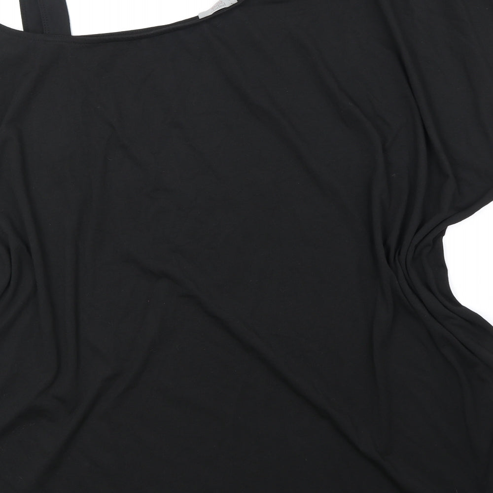 Papaya Womens Black Polyester Basic T-Shirt Size 28 Scoop Neck