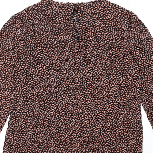 Oasis Womens Black Floral Viscose Basic Blouse Size 10 Round Neck