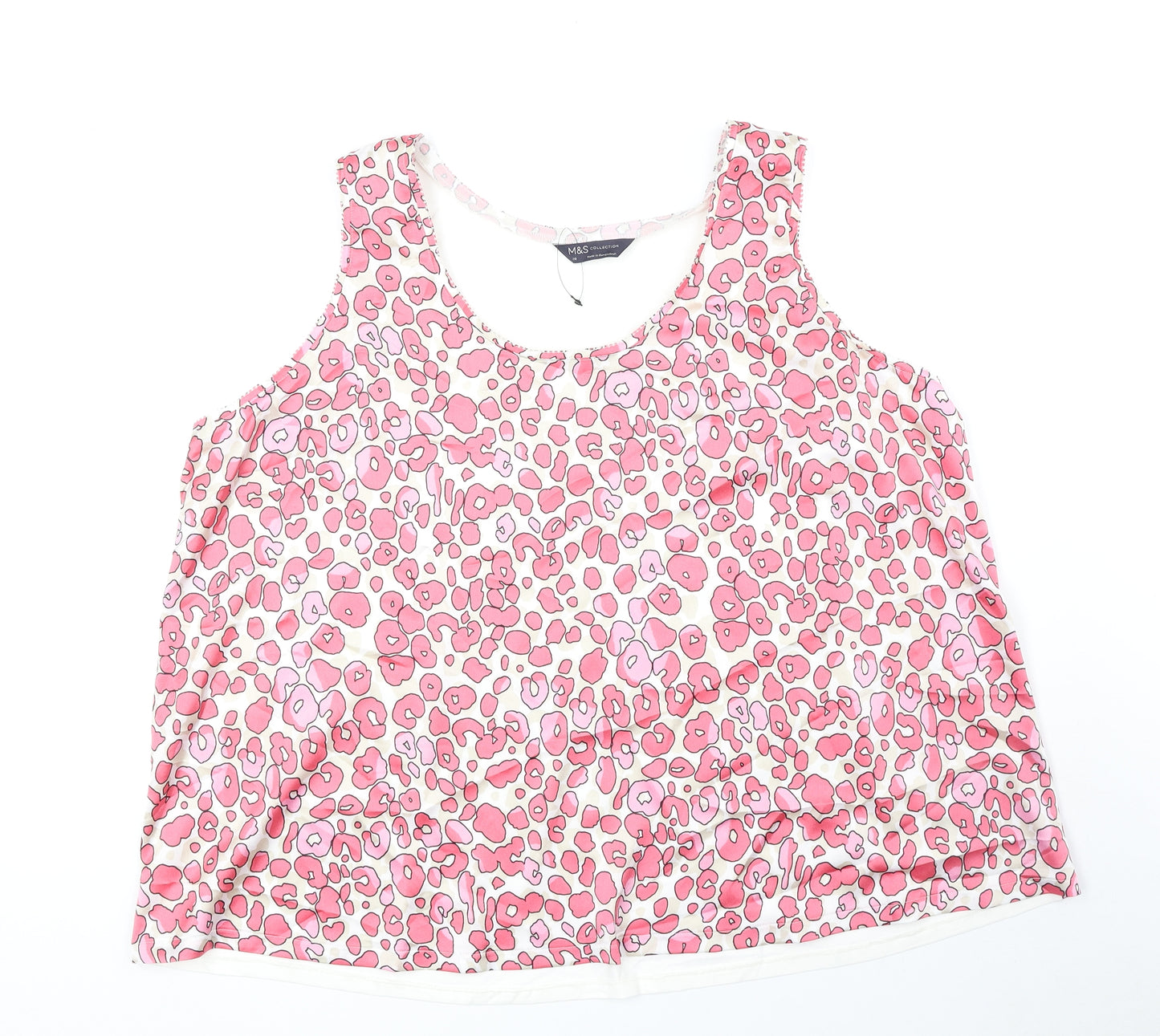 Marks and Spencer Womens Pink Animal Print Polyester Basic Tank Size 20 Scoop Neck - Leopard Print