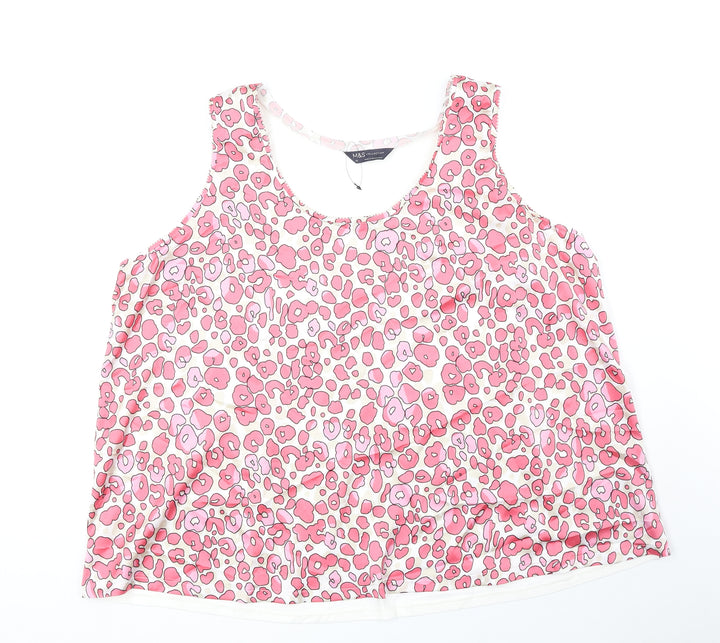 Marks and Spencer Womens Pink Animal Print Polyester Basic Tank Size 20 Scoop Neck - Leopard Print