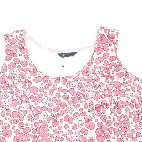 Marks and Spencer Womens Pink Animal Print Polyester Basic Tank Size 20 Scoop Neck - Leopard Print