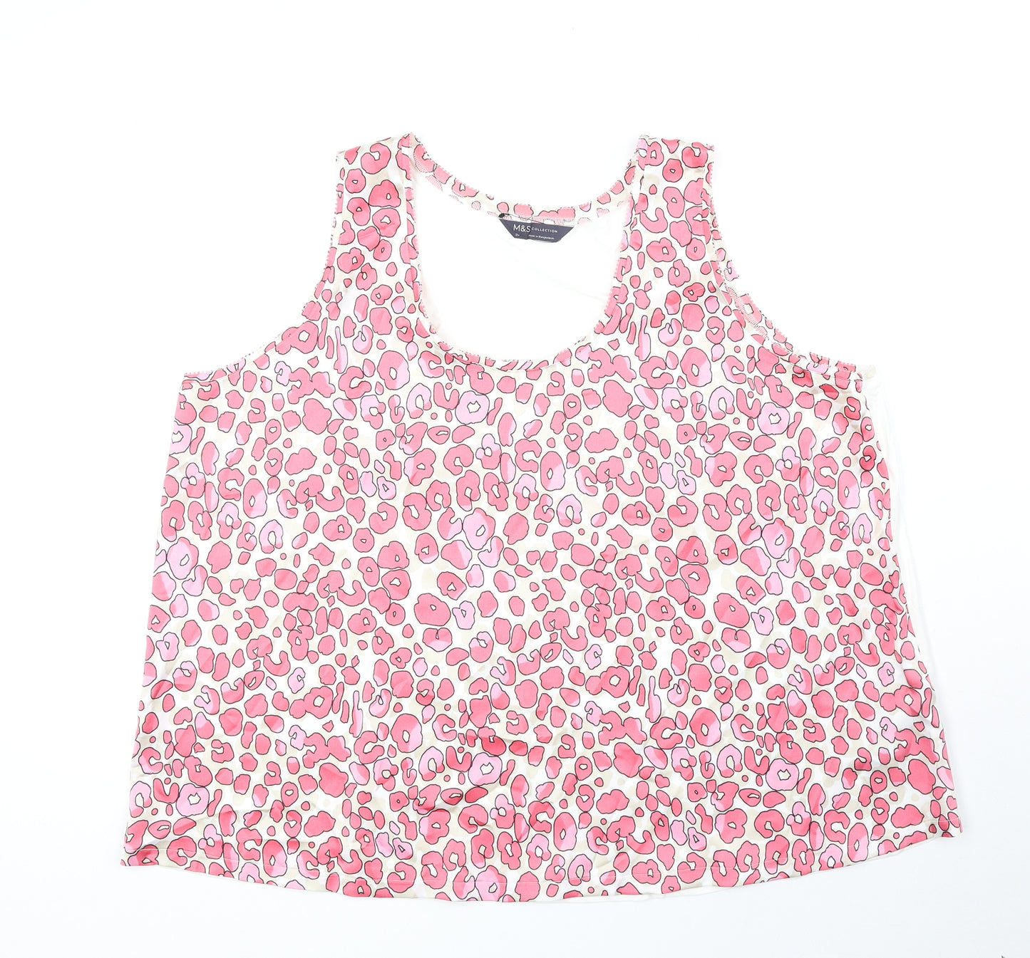 Marks and Spencer Womens Pink Animal Print Polyester Basic Tank Size 20 Scoop Neck - Leopard Print