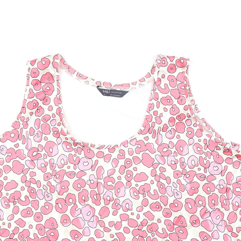 Marks and Spencer Womens Pink Animal Print Polyester Basic Tank Size 20 Scoop Neck - Leopard Print