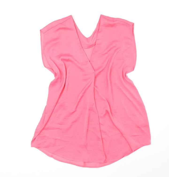 Marks and Spencer Womens Pink Polyester Basic Blouse Size 10 V-Neck