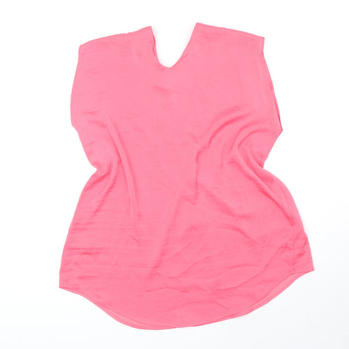 Marks and Spencer Womens Pink Polyester Basic Blouse Size 10 V-Neck