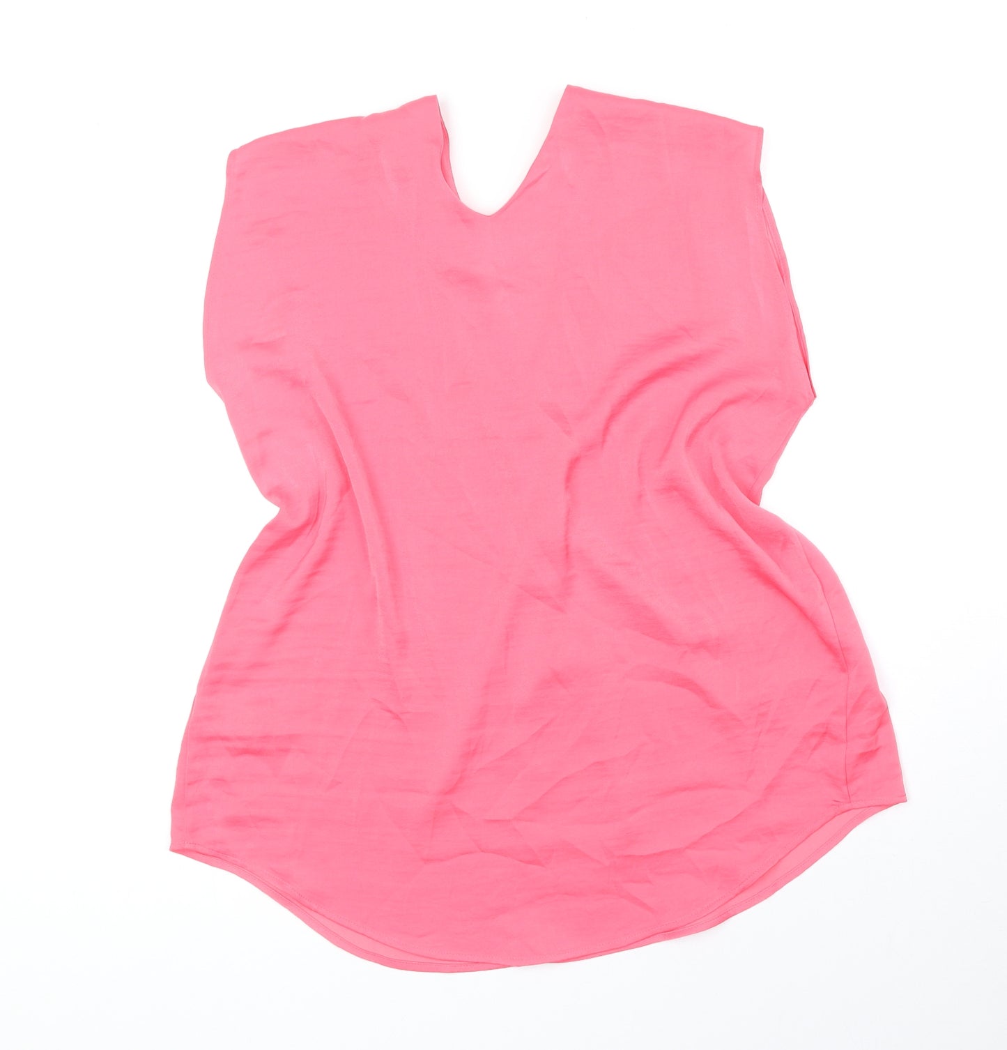 Marks and Spencer Womens Pink Polyester Basic Blouse Size 10 V-Neck