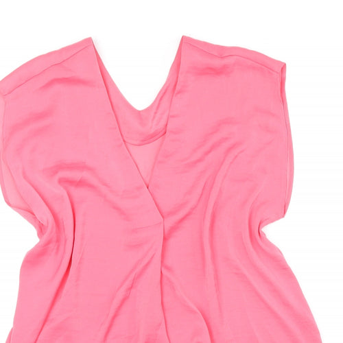 Marks and Spencer Womens Pink Polyester Basic Blouse Size 10 V-Neck