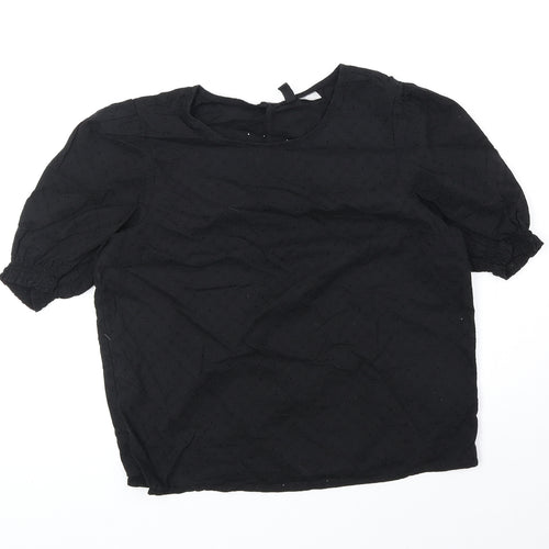 Divided Womens Black 100% Cotton Basic Blouse Size 6 Scoop Neck - Broderie Anglaise