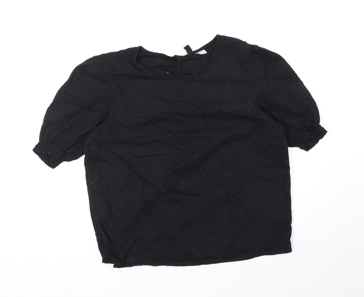 Divided Womens Black 100% Cotton Basic Blouse Size 6 Scoop Neck - Broderie Anglaise