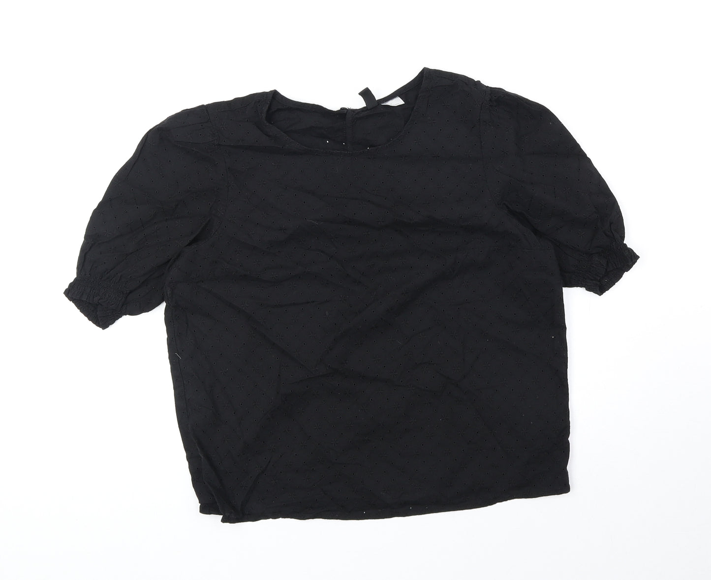 Divided Womens Black 100% Cotton Basic Blouse Size 6 Scoop Neck - Broderie Anglaise