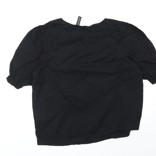 Divided Womens Black 100% Cotton Basic Blouse Size 6 Scoop Neck - Broderie Anglaise