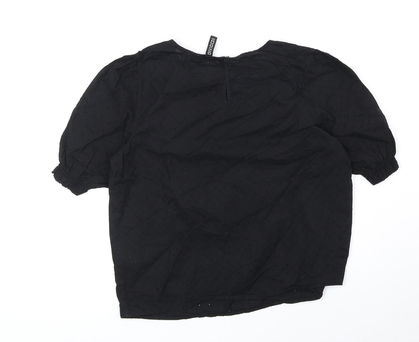Divided Womens Black 100% Cotton Basic Blouse Size 6 Scoop Neck - Broderie Anglaise