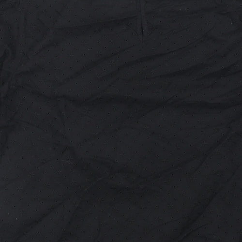 Divided Womens Black 100% Cotton Basic Blouse Size 6 Scoop Neck - Broderie Anglaise