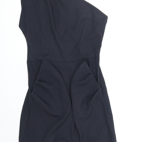 Warehouse Womens Blue Polyester Shift Size 10 One Shoulder Zip