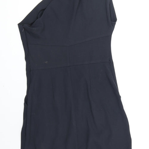 Warehouse Womens Blue Polyester Shift Size 10 One Shoulder Zip