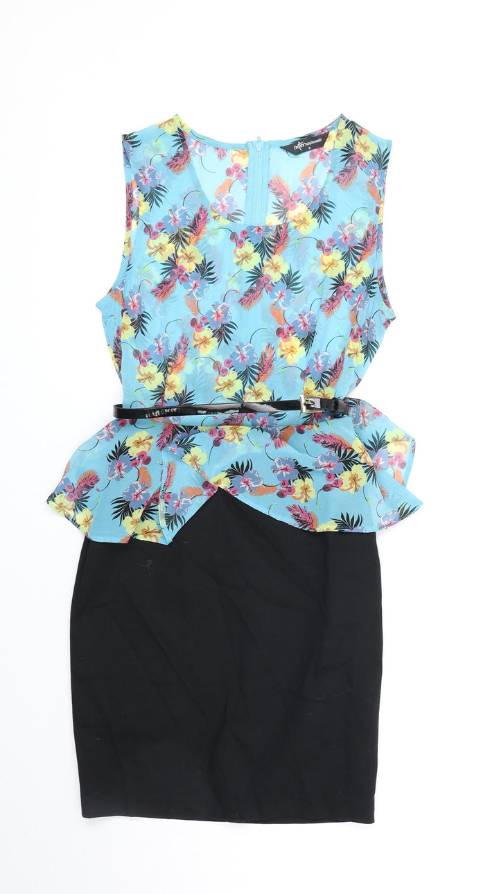 International Womens Blue Floral Polyester Pencil Dress Size 8 V-Neck Zip