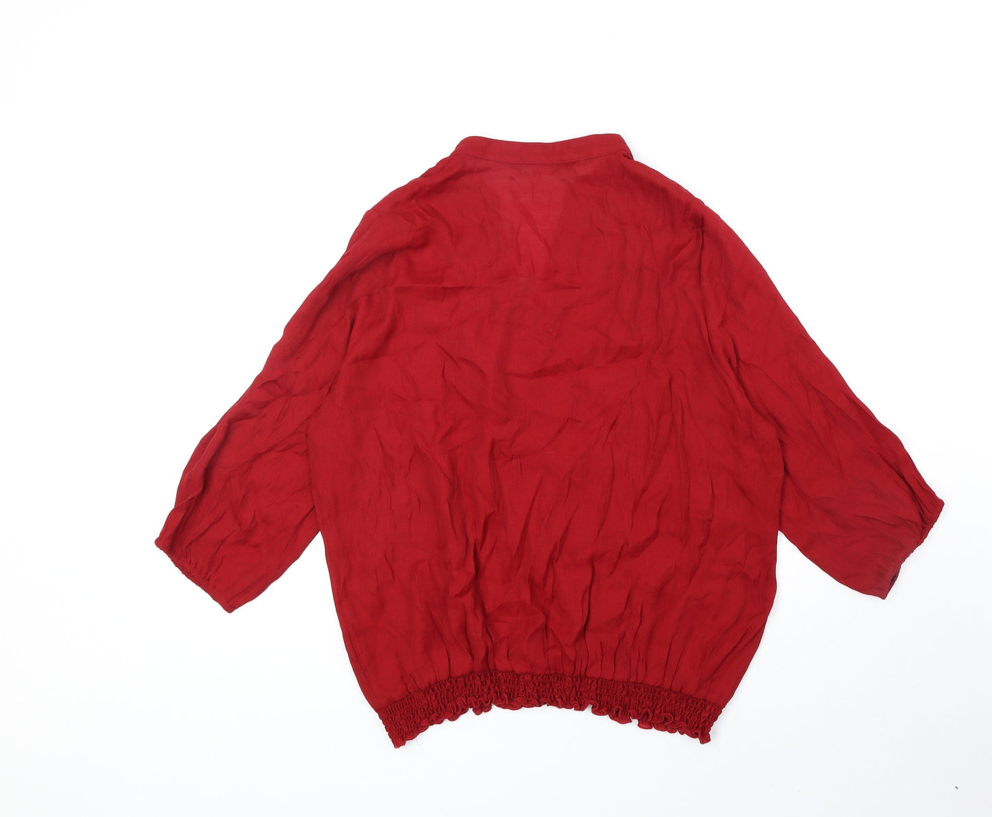 David Emanuel Womens Red Polyester Basic Blouse Size 14 V-Neck