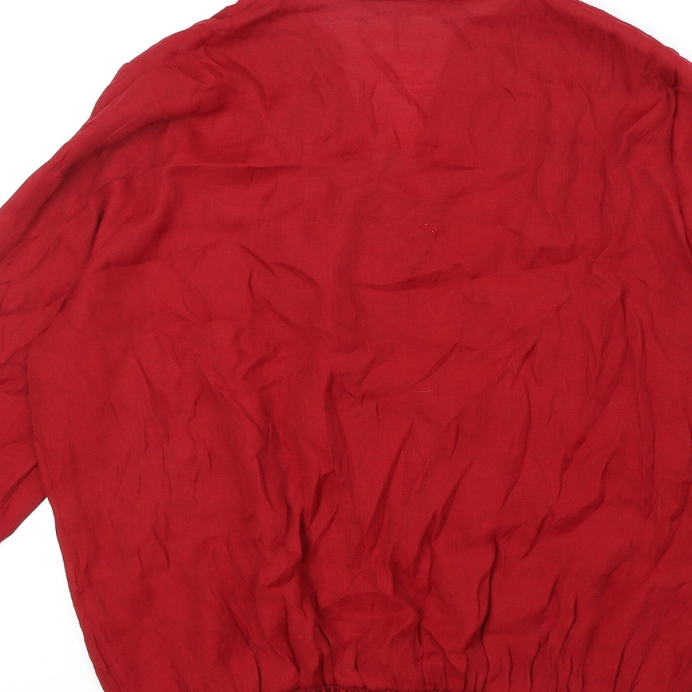 David Emanuel Womens Red Polyester Basic Blouse Size 14 V-Neck