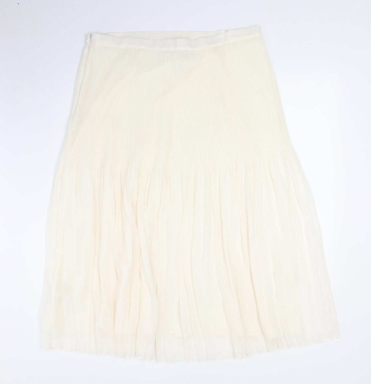 Marks and Spencer Womens Ivory Polyester Pleated Skirt Size 18 Zip