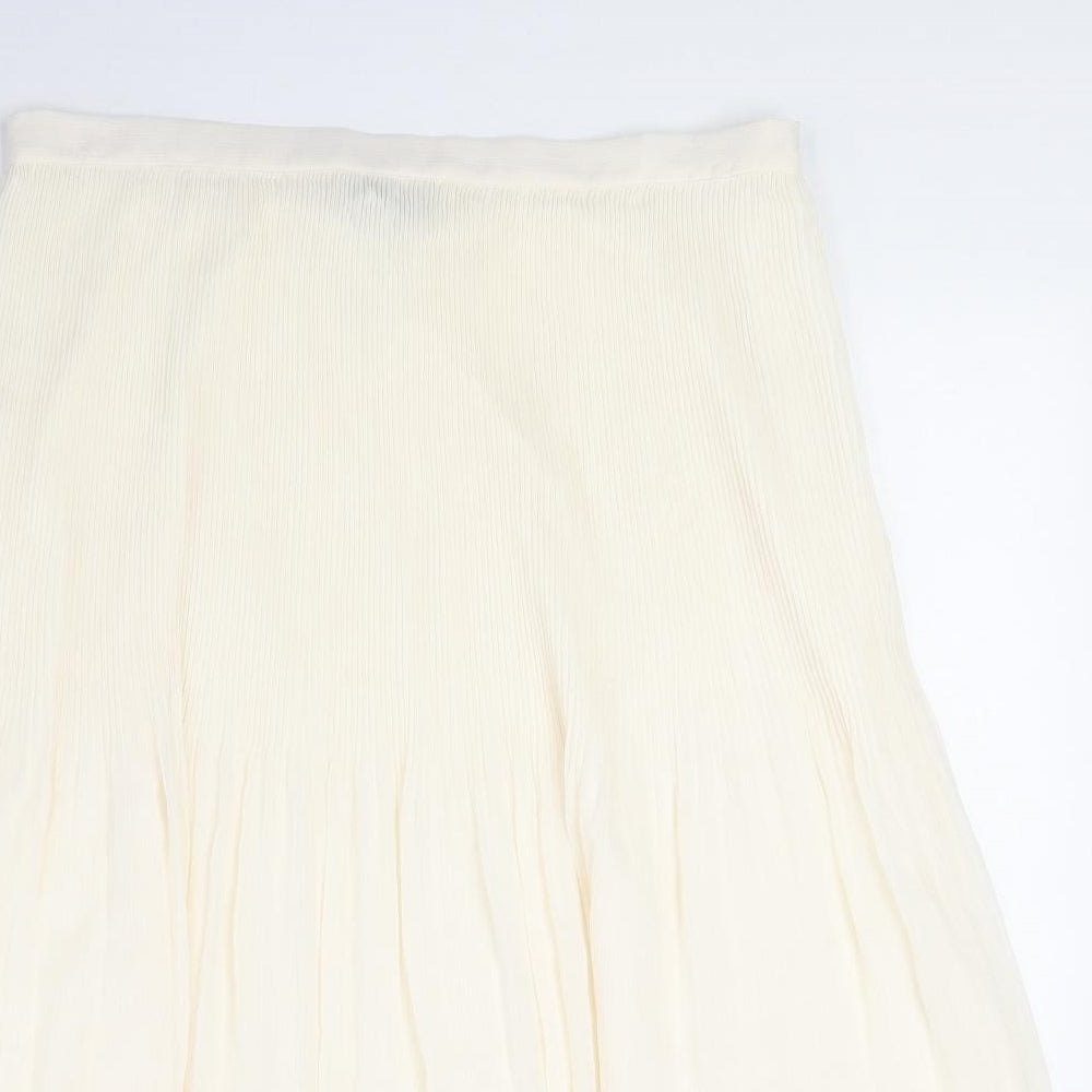 Marks and Spencer Womens Ivory Polyester Pleated Skirt Size 18 Zip