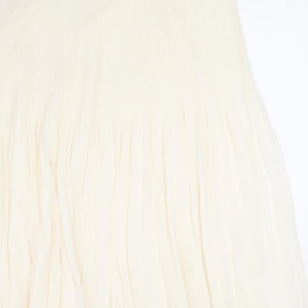 Marks and Spencer Womens Ivory Polyester Pleated Skirt Size 18 Zip