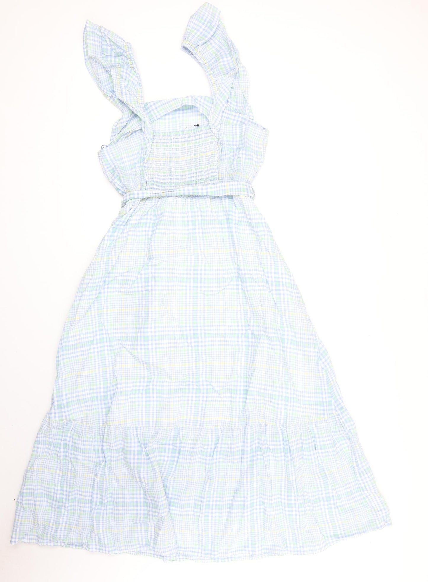 Marks and Spencer Womens Blue Plaid 100% Cotton A-Line Size 12 Square Neck Pullover