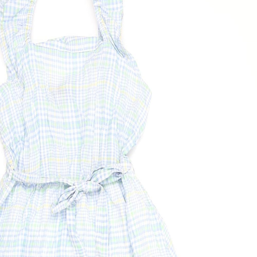 Marks and Spencer Womens Blue Plaid 100% Cotton A-Line Size 12 Square Neck Pullover