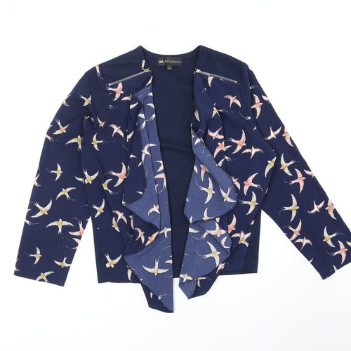 Mela London Womens Blue V-Neck Geometric Polyester Cardigan Jumper Size L