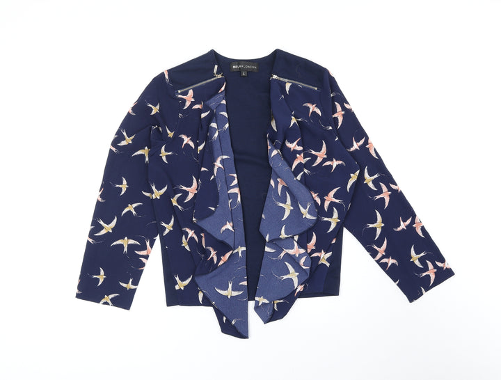 Mela London Womens Blue V-Neck Geometric Polyester Cardigan Jumper Size L