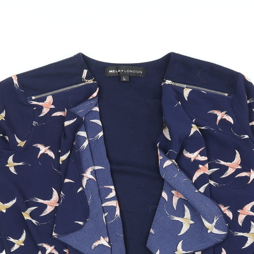 Mela London Womens Blue V-Neck Geometric Polyester Cardigan Jumper Size L