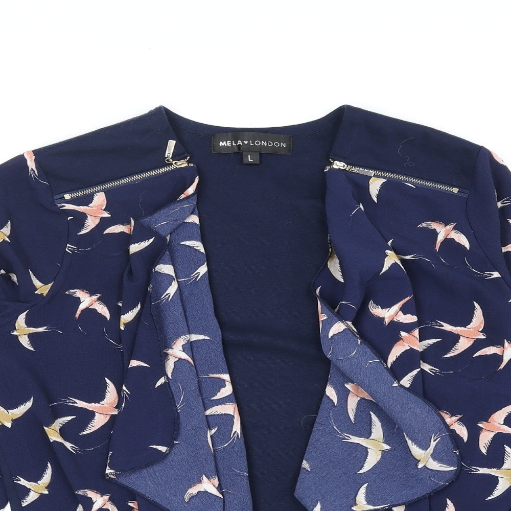 Mela London Womens Blue V-Neck Geometric Polyester Cardigan Jumper Size L