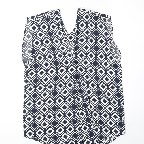 Marks and Womens Blue Geometric Polyester Basic Tank Size 6 V-Neck