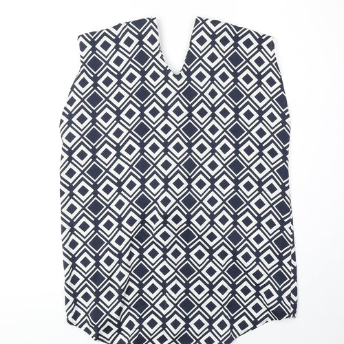 Marks and Womens Blue Geometric Polyester Basic Tank Size 6 V-Neck