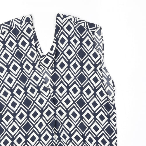 Marks and Womens Blue Geometric Polyester Basic Tank Size 6 V-Neck