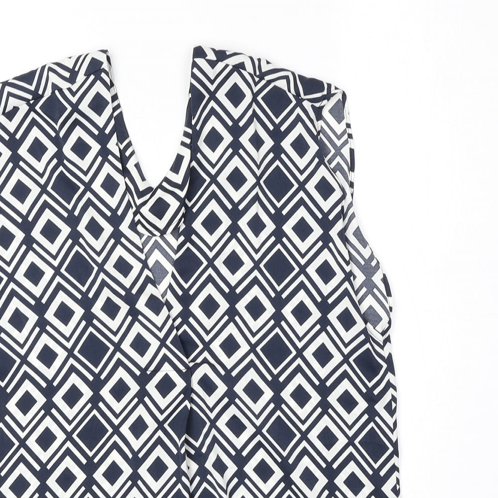 Marks and Womens Blue Geometric Polyester Basic Tank Size 6 V-Neck