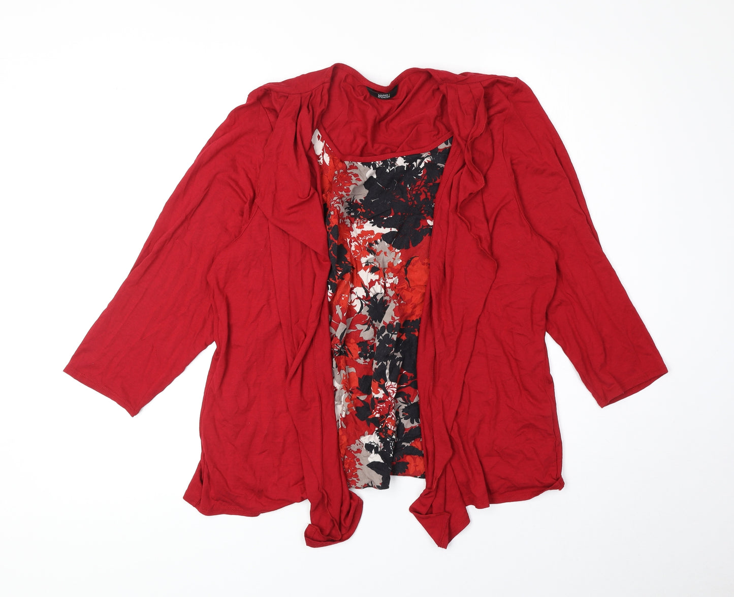 Marks and Spencer Womens Red Geometric Viscose Basic Blouse Size 22 Round Neck