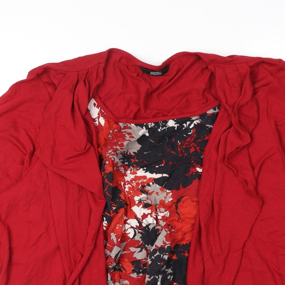 Marks and Spencer Womens Red Geometric Viscose Basic Blouse Size 22 Round Neck
