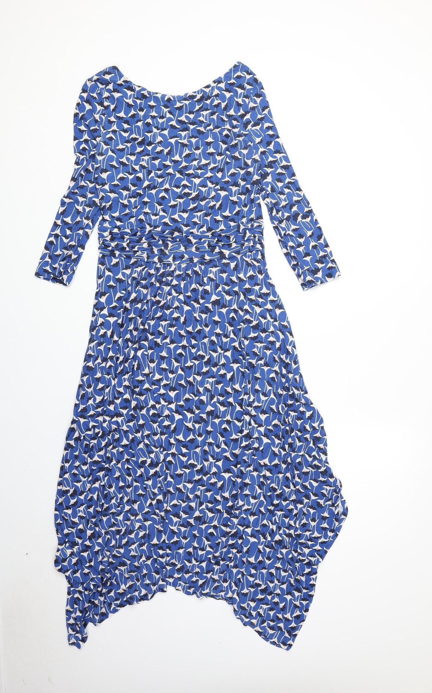 Boden Womens Blue Geometric Viscose A-Line Size 12 Boat Neck Pullover