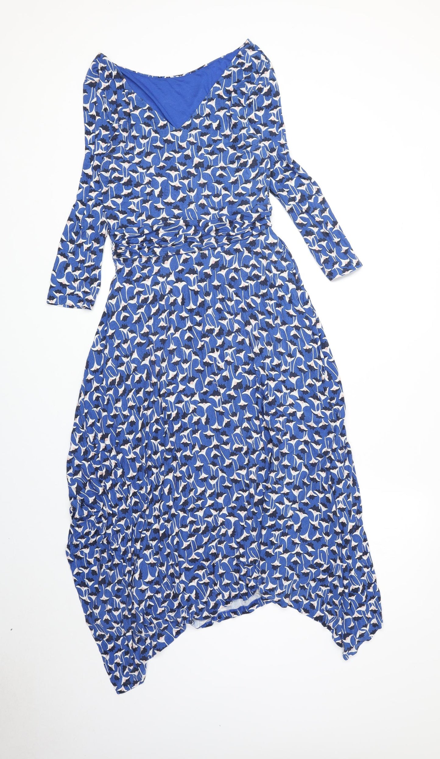 Boden Womens Blue Geometric Viscose A-Line Size 12 Boat Neck Pullover