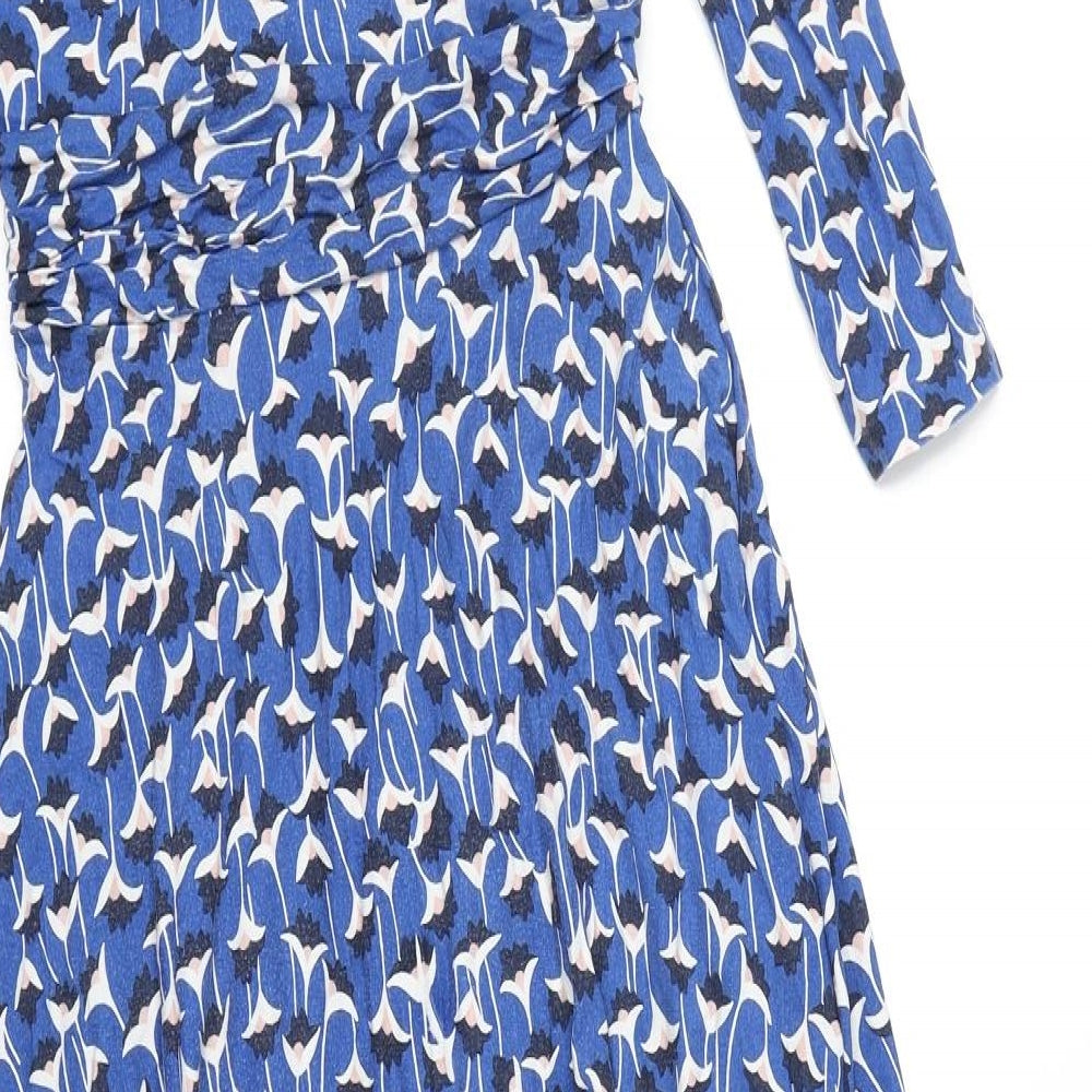 Boden Womens Blue Geometric Viscose A-Line Size 12 Boat Neck Pullover