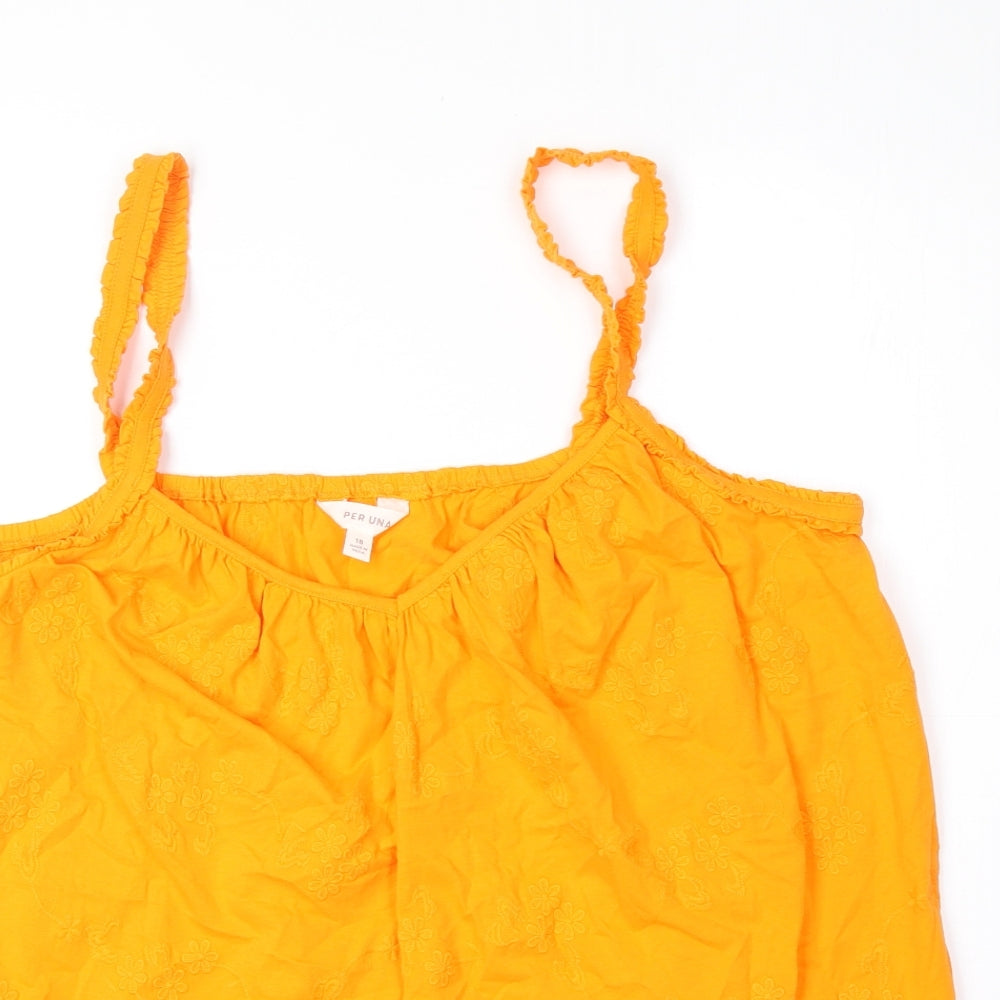 Per Una Womens Orange 100% Cotton Basic Tank Size 18 V-Neck