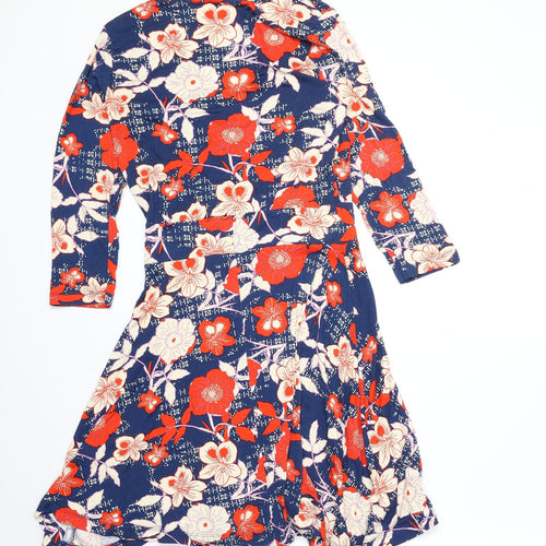 ASOS Womens Blue Floral Polyester Fit & Flare Size 10 V-Neck Pullover - Wrap Front
